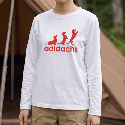 ADIDACHS | ダックスフンド 3本ライン風 シルエット パロディTシャツ ロングTシャツ【ドッグオーナー・愛犬家・犬雑貨・父の日・プレゼントに最適】