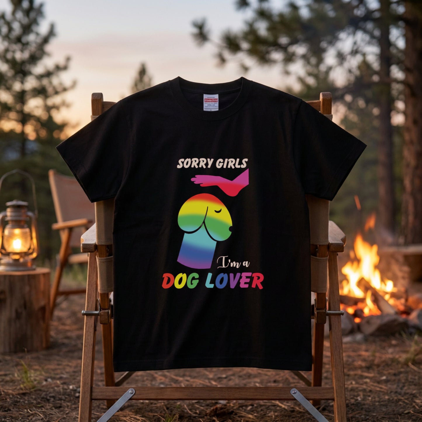 SORRY GIRLS | 虹色 レインボー 犬 イラスト 英語メッセージ Tシャツ【犬好き・愛犬家・ユニーク・プレゼントに最適】