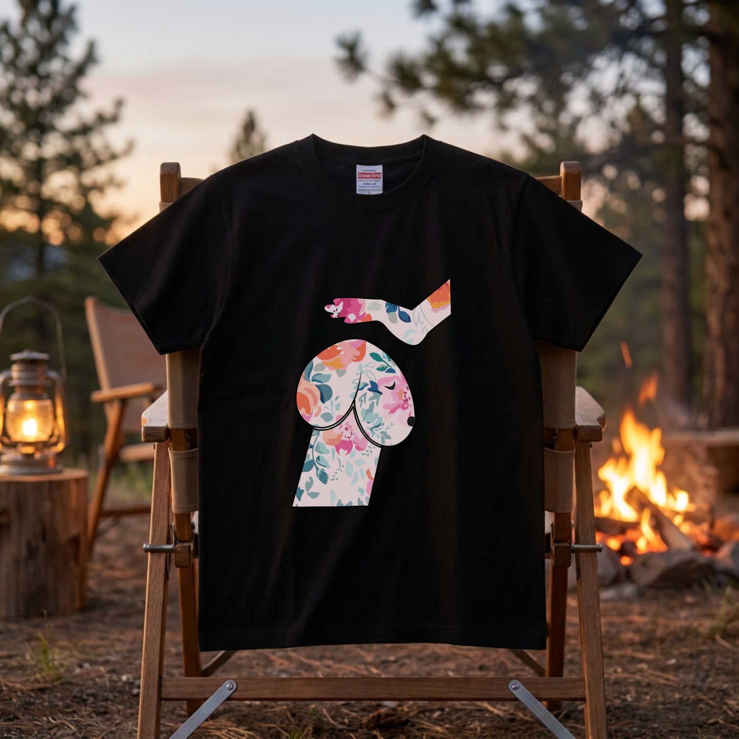 FLOWER DOG ART | おしゃれ 犬 イラスト ボタニカル柄 Tシャツ【愛犬家・アウトドア・イベント・ギフトに最適】
