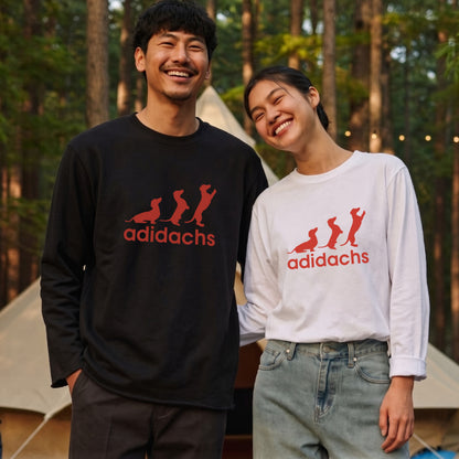 ADIDACHS | ダックスフンド 3本ライン風 シルエット パロディTシャツ ロングTシャツ【ドッグオーナー・愛犬家・犬雑貨・父の日・プレゼントに最適】