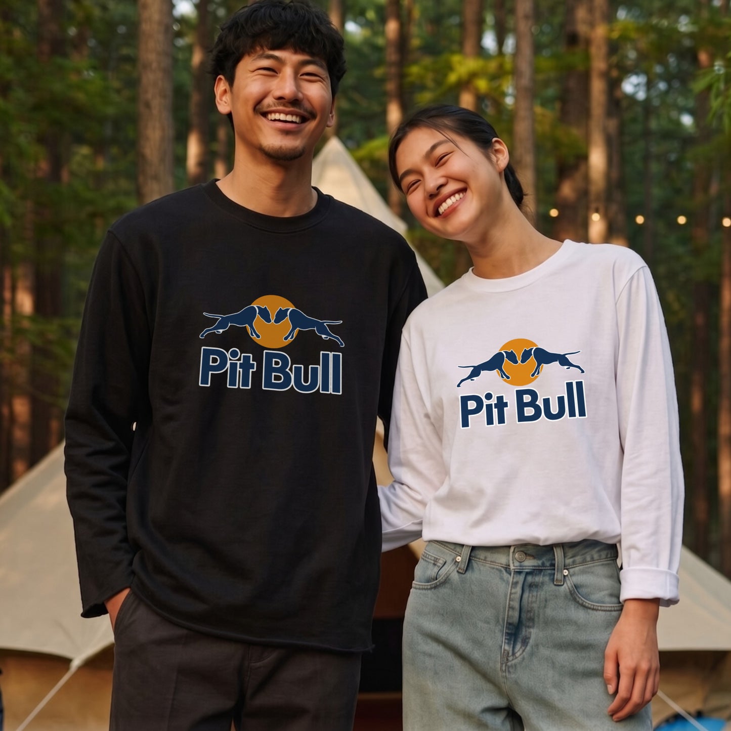 PIT BULL | 犬 ドッグシルエット スポーティ グラフィック ロングTシャツ【ドッグオーナー・愛犬家・ストリート系・父の日・プレゼントに最適】