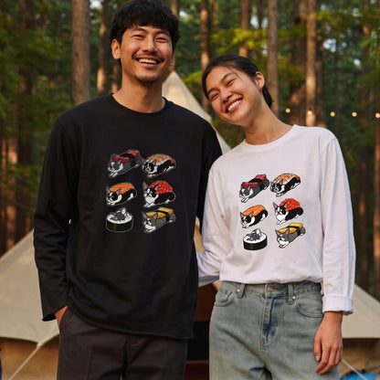 SUSHI DOG | 手描き風 ボストンテリア すしネタ かわいい グラフィック 長袖Tシャツ【犬雑貨・普段着・部屋着・ユニセックス・ギフトに最適】