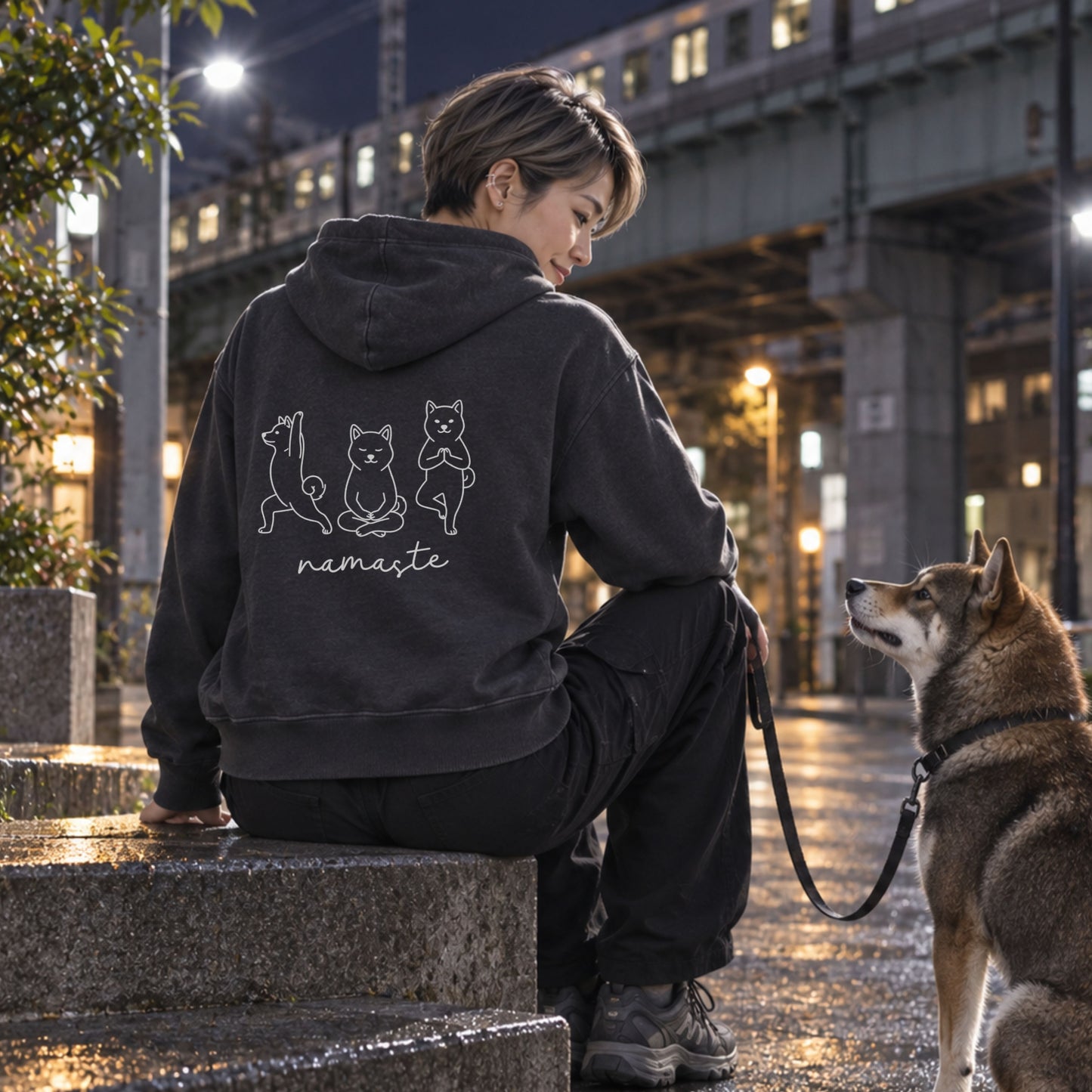 Shiba Inu namaste 柴犬 ヨガ パーカー ｜バックプリント