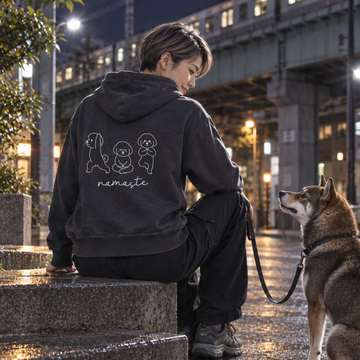 Bichon Frise namaste ビションフリーゼ ヨガ パーカー ｜バックプリント