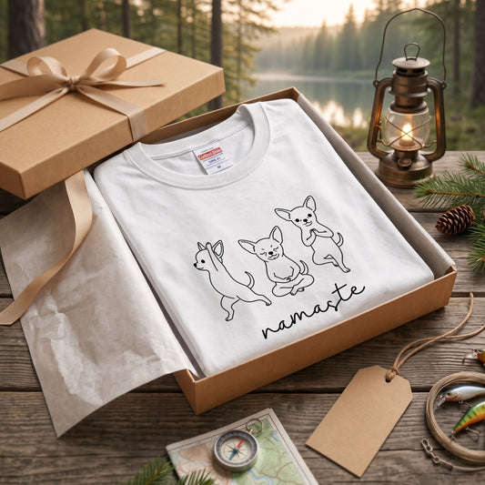 CHIHUAHUA NAMASTE | チワワ 犬 ヨガ 瞑想 イラスト かわいい ワンポイント 長袖Tシャツ【犬好き・ルームウェア・カジュアル・ギフト】