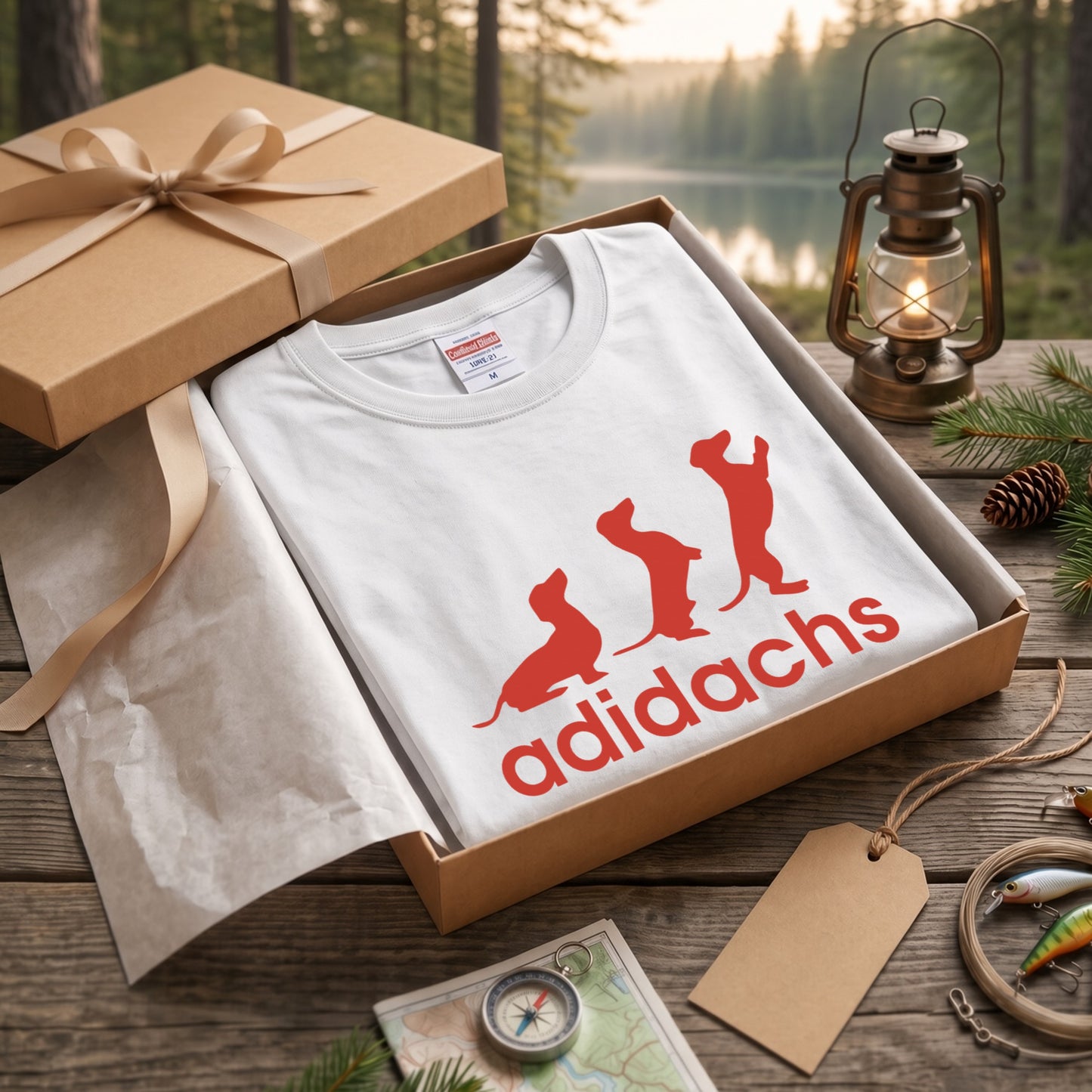 ADIDACHS | ダックスフンド 3本ライン風 シルエット パロディTシャツ ロングTシャツ【ドッグオーナー・愛犬家・犬雑貨・父の日・プレゼントに最適】