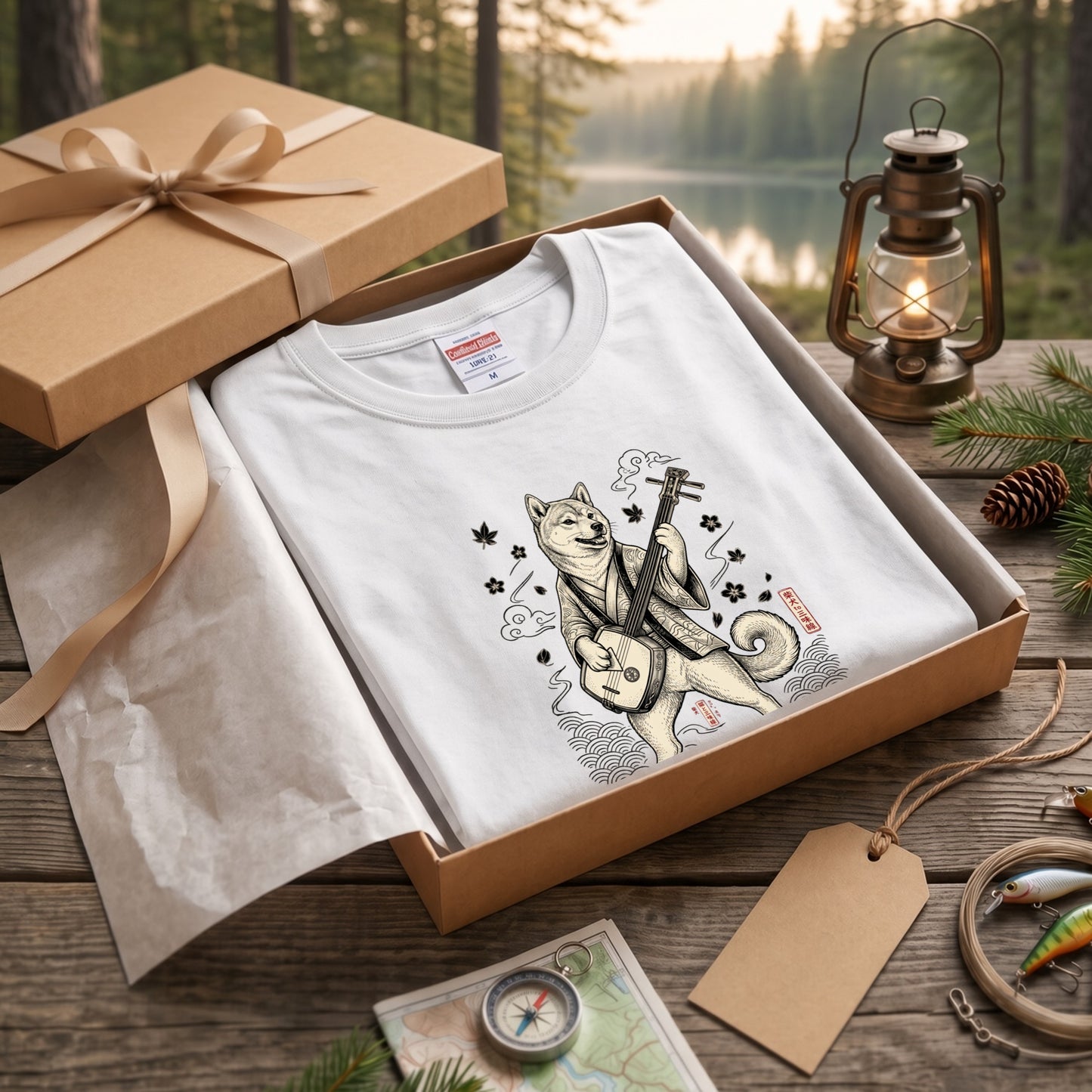 SHIBA SHAMISEN | レトロ 浮世絵調 柴犬 伝統和柄 グラフィック 長袖Tシャツ【犬雑貨・普段着・ストリート和柄・ユニセックス・ギフトに最適】