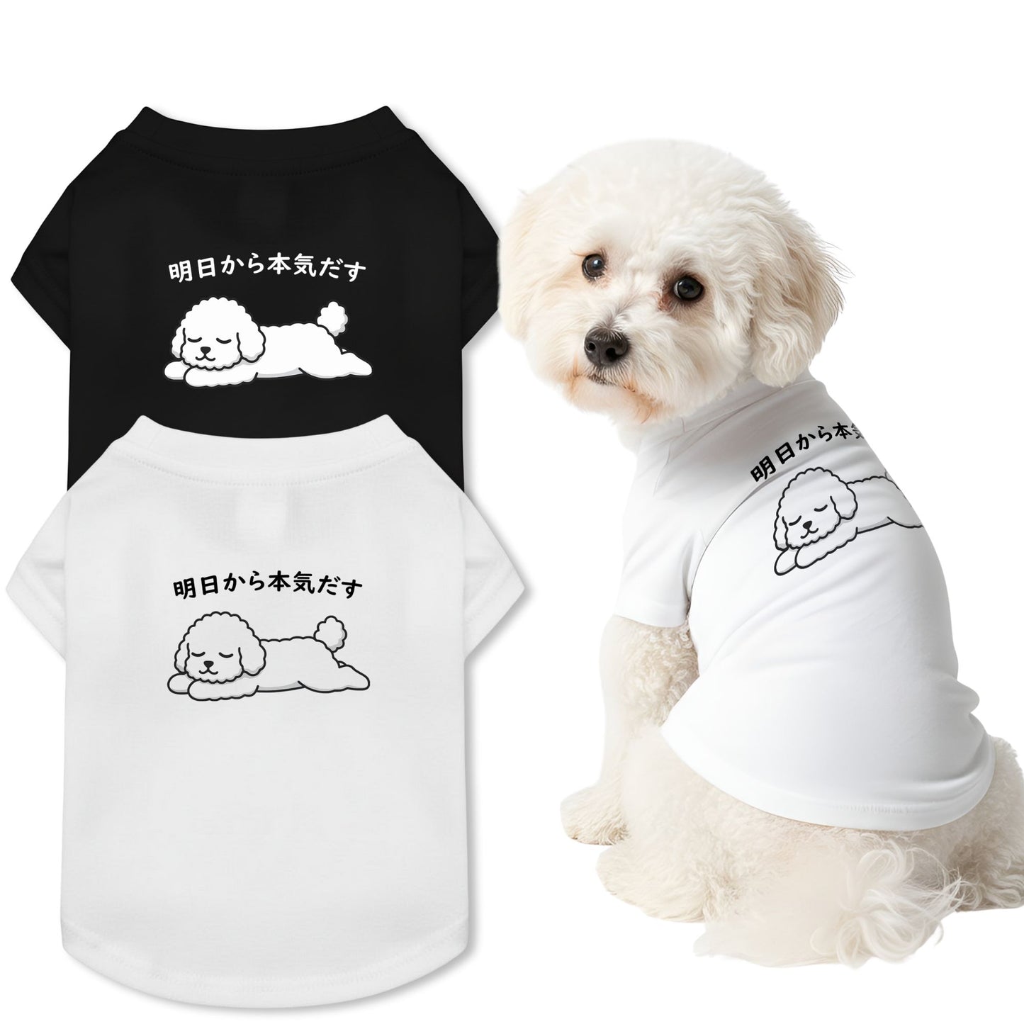 【犬種選べる・名前入れ可能】明日から本気だす 犬用Tシャツ 犬服｜綿100%・小型～中型犬