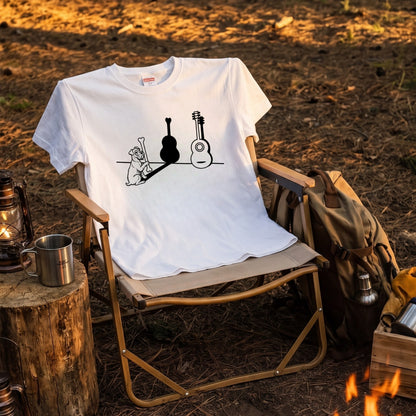 テリアとギター影アート 白Tシャツ ｜音楽好きに人気｜InuJoy