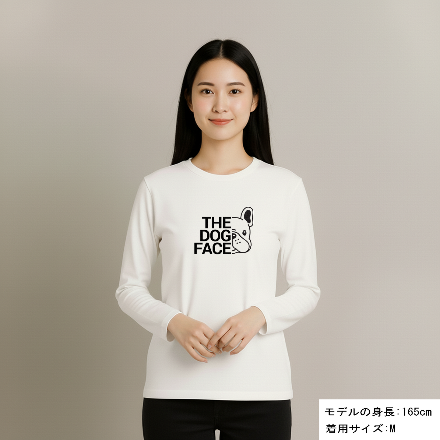 犬 ロン t 犬 長袖 t シャツ いぬ  犬イラスト フレンチ・ブルドッグ The Dog Face