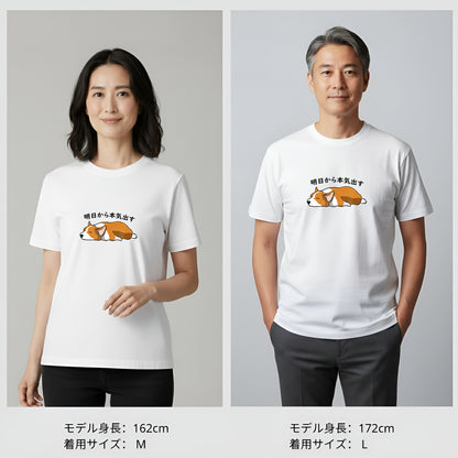 犬 tシャツ 犬イラスト コーギー犬 明日から本気出す｜アダルト&キッズサイズ