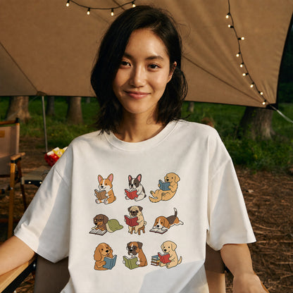 読書犬 キャンプ Tシャツ 犬好き 本好き アウトドア プレゼント