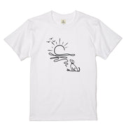 朝日と犬の線画 犬Tシャツ | アウトドア・犬好きに人気