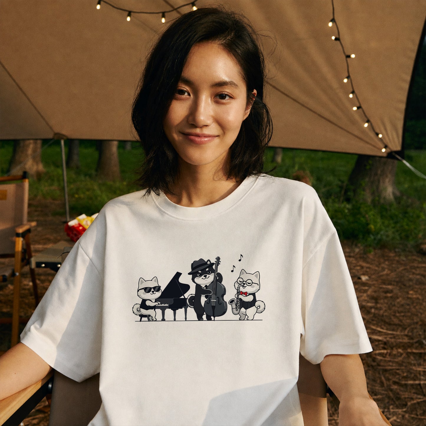 犬ジャズバンド ポメラニアンTシャツ | 音楽好き・犬好きに人気
