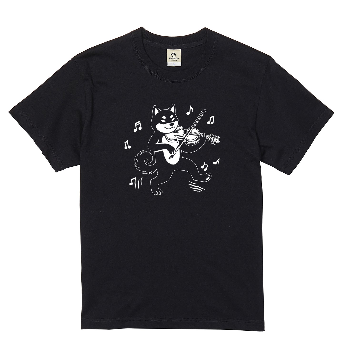 黒柴 ヴァイオリン Tシャツ ｜ 柴犬・犬好き・音楽好きに人気