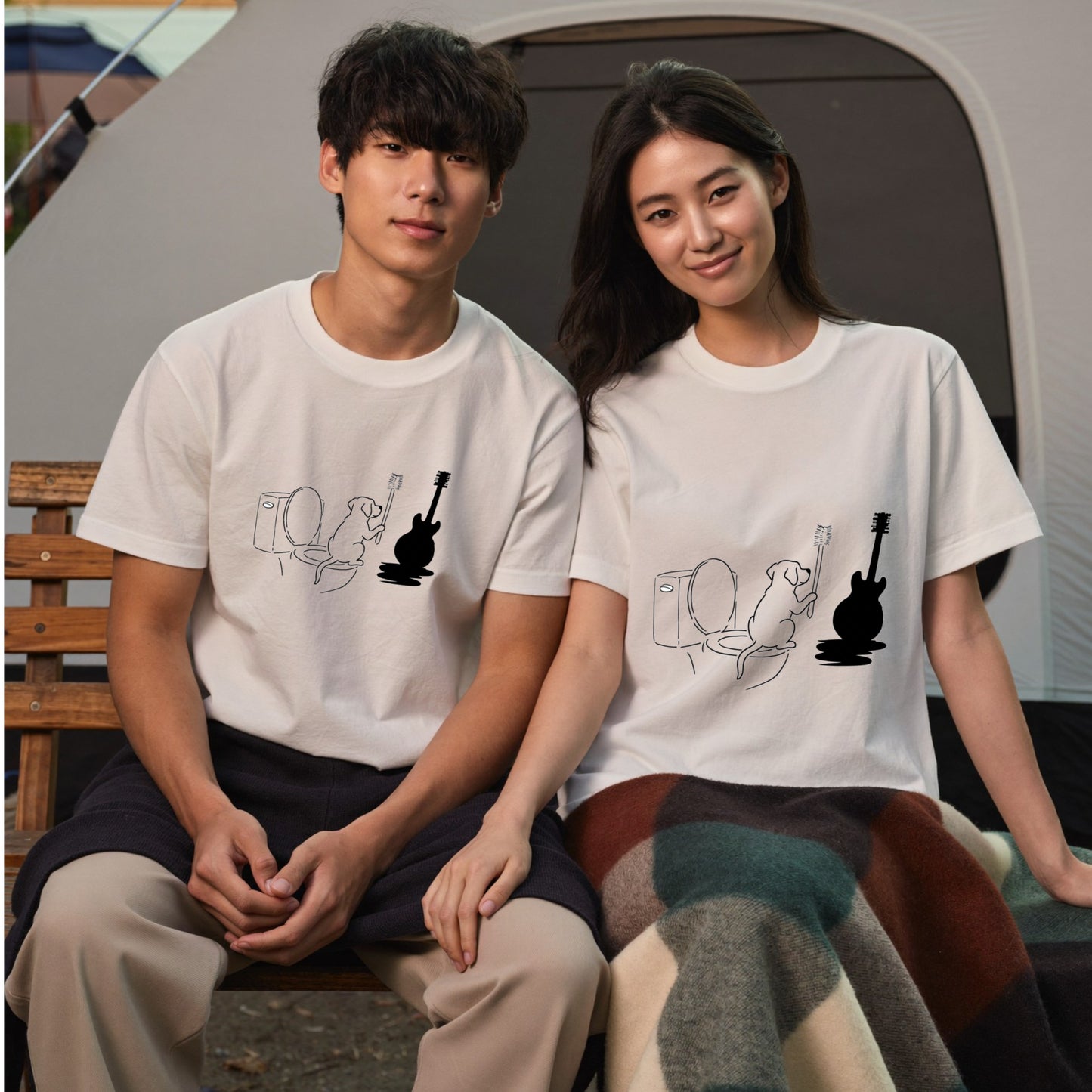 犬 トイレブラシ ギター 影 Tシャツ ｜ 犬好き・音楽好き・おもしろに人気