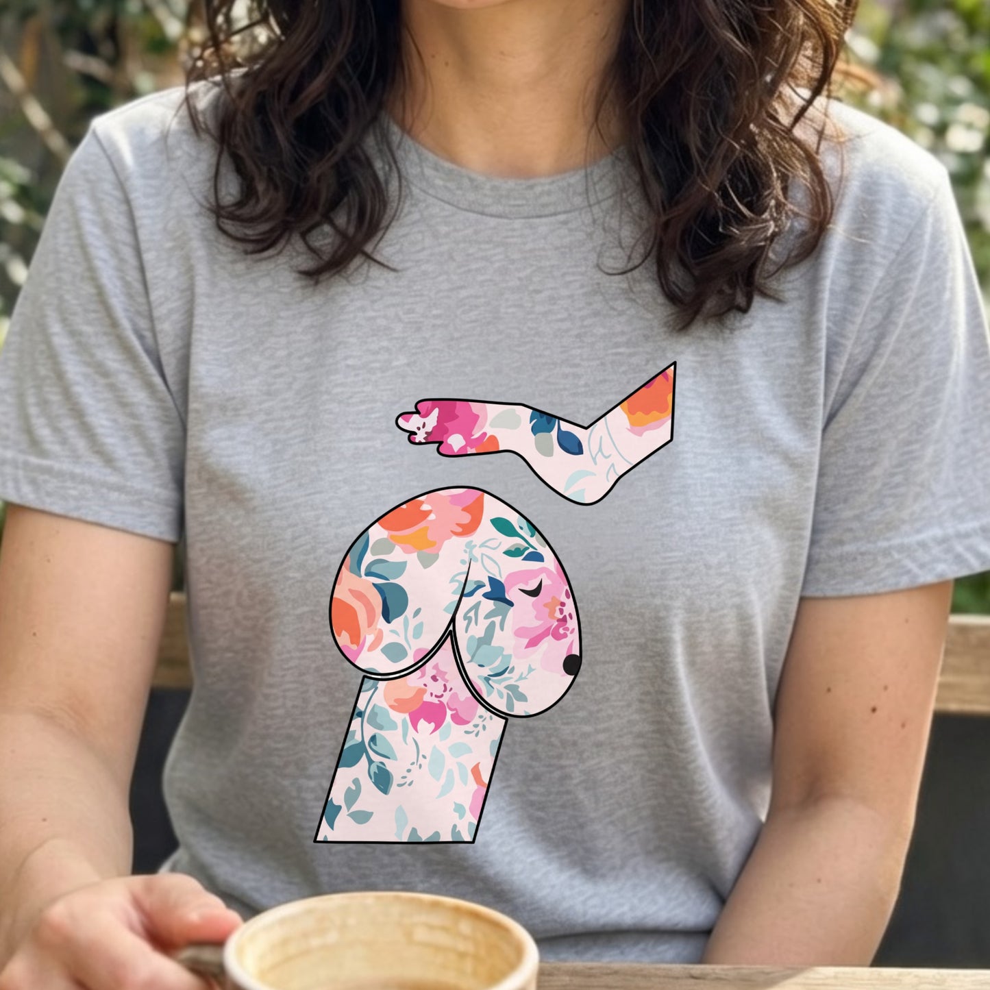 FLOWER DOG ART | おしゃれ 犬 イラスト ボタニカル柄 Tシャツ【愛犬家・アウトドア・イベント・ギフトに最適】