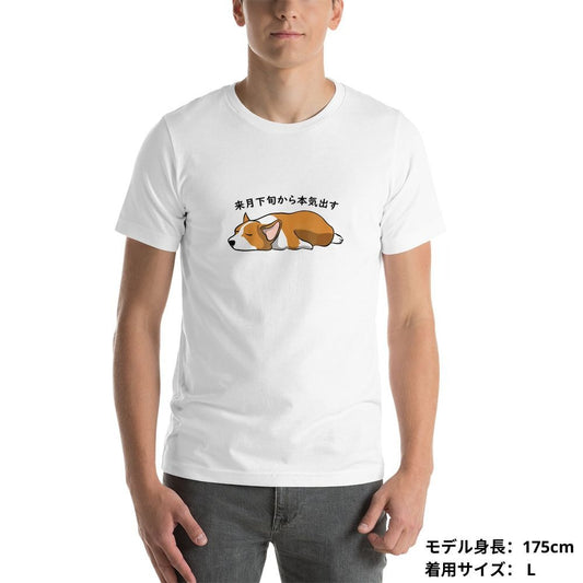 犬 tシャツ 犬イラスト コーギー犬 来月下旬から本気出す｜アダルト&キッズサイズ