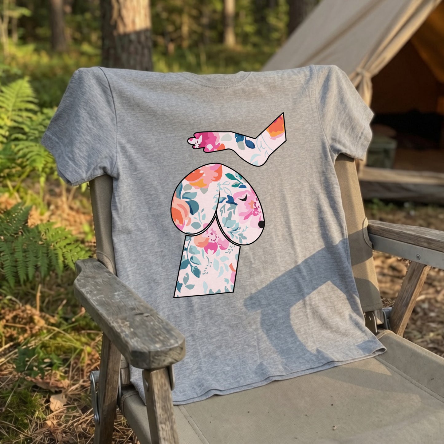 FLOWER DOG ART | おしゃれ 犬 イラスト ボタニカル柄 Tシャツ【愛犬家・アウトドア・イベント・ギフトに最適】