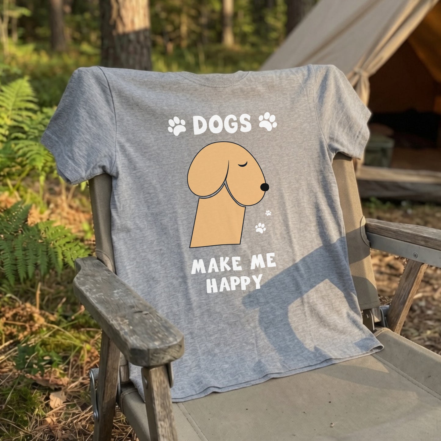 DOGS MAKE ME HAPPY | 犬 イラスト 英語メッセージ Tシャツ【犬好き・愛犬家・かわいい・誕生日ギフトに最適】