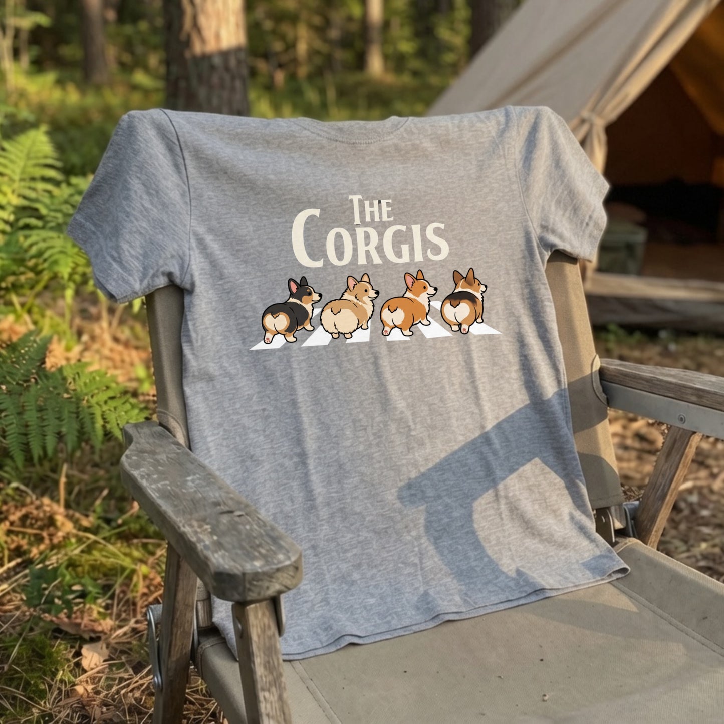 THE CORGIS | コーギー 横断歩道 ゆるかわパロディTシャツ【犬好き・愛犬家・ギフトに最適】