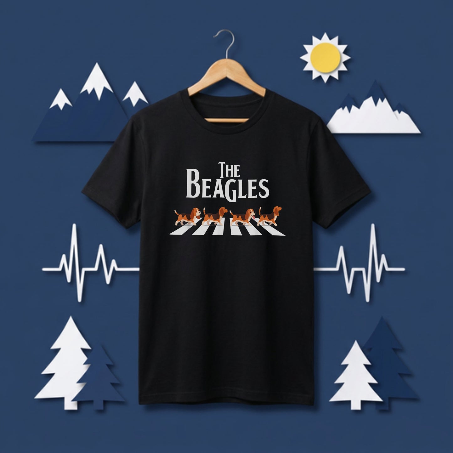 BEAGLES ビーグル犬 横断歩道グラフィック Tシャツ | アウトドア・キャンプ・愛犬とお出かけTシャツ