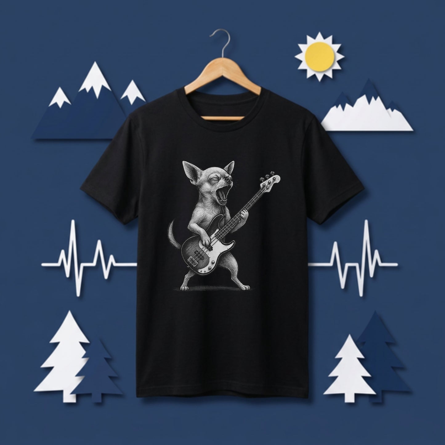 チワワ ベース ギター Tシャツ｜犬好き・ベーシスト・バンド・可愛い・面白い・音楽好きに人気