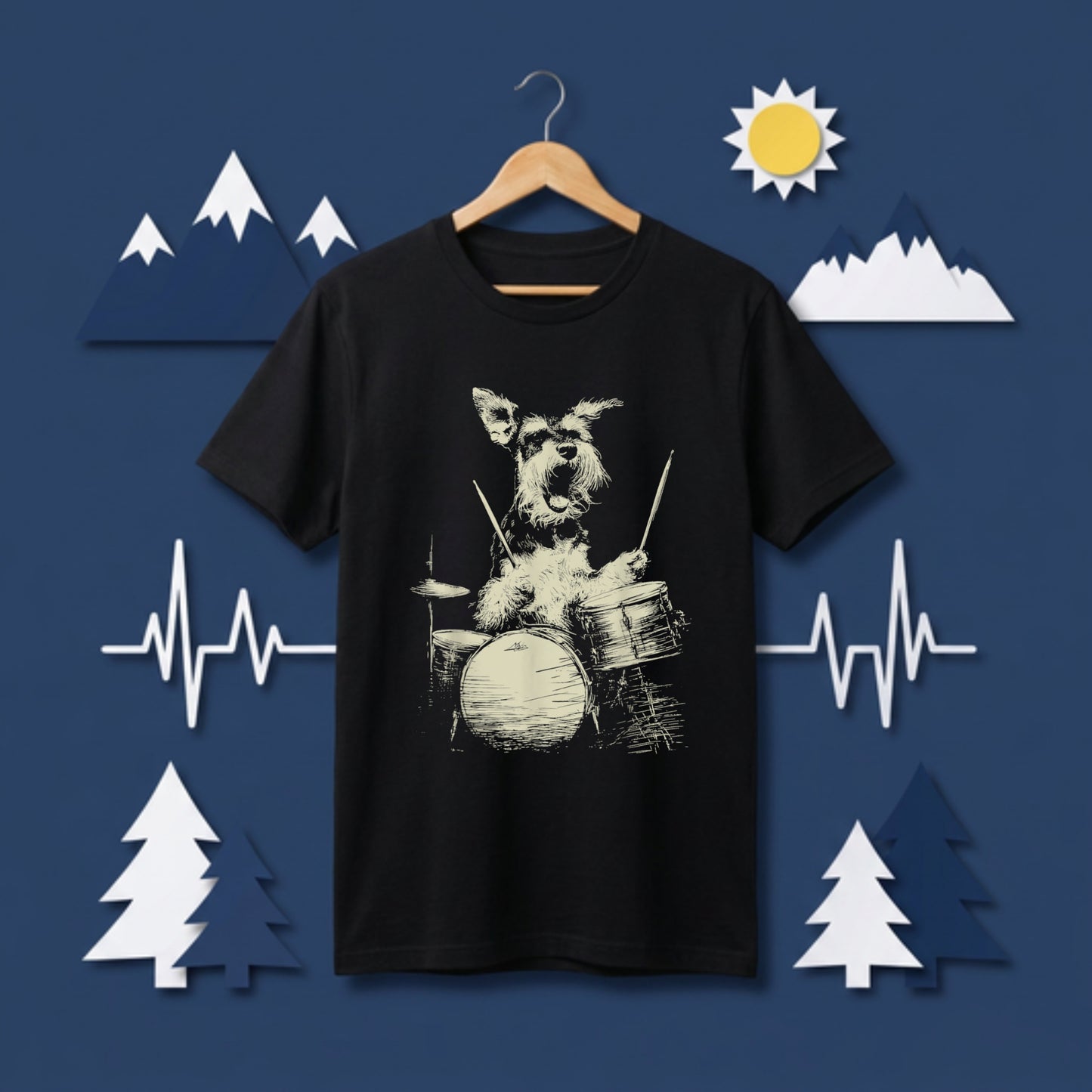 シュナウザー ドラム Tシャツ｜愛犬・音楽好き・ロック・イラスト・かっこいいに人気