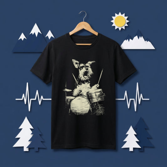 シュナウザー ドラム Tシャツ｜愛犬・音楽好き・ロック・イラスト・かっこいいに人気
