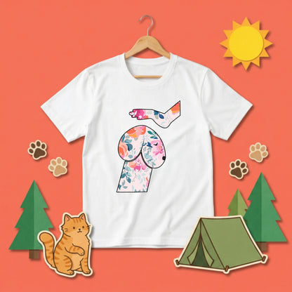 FLOWER DOG ART | おしゃれ 犬 イラスト ボタニカル柄 Tシャツ【愛犬家・アウトドア・イベント・ギフトに最適】