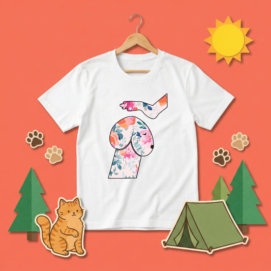 FLOWER DOG ART | おしゃれ 犬 イラスト ボタニカル柄 Tシャツ【愛犬家・アウトドア・イベント・ギフトに最適】