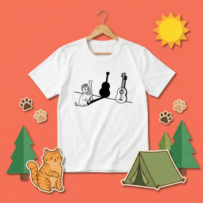 ヨークシャーテリアとギター影アート 白Tシャツ｜音楽好きに人気｜InuJoy
