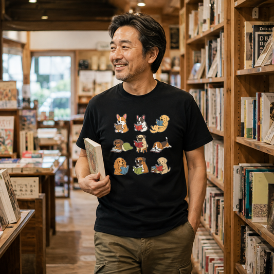 読書犬 キャンプ Tシャツ 犬好き 本好き アウトドア プレゼント