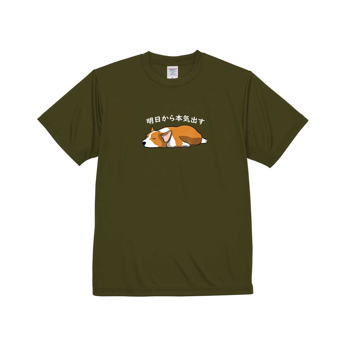 犬tシャツ ドライTシャツ シルキータッチTシャツ いぬ 犬イラスト おもしろ tシャツ Corgi犬 明日から本気出す/ 来月下旬から本気出す