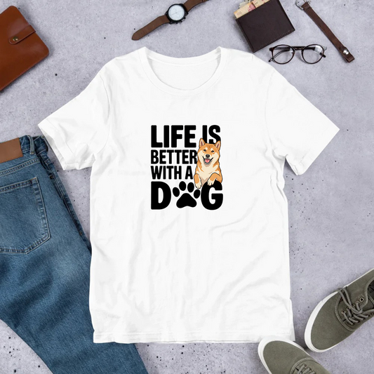 犬 tシャツ 犬イラスト 柴犬  Life is better with a Shiba アダルト&キッズサイズ