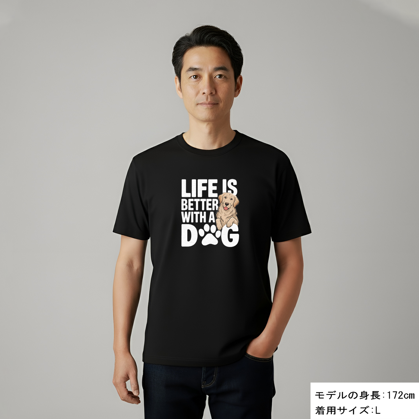 犬 tシャツ 犬イラスト ゴールデンレトリバー  Life is better with a Golden｜アダルト&キッズサイズ