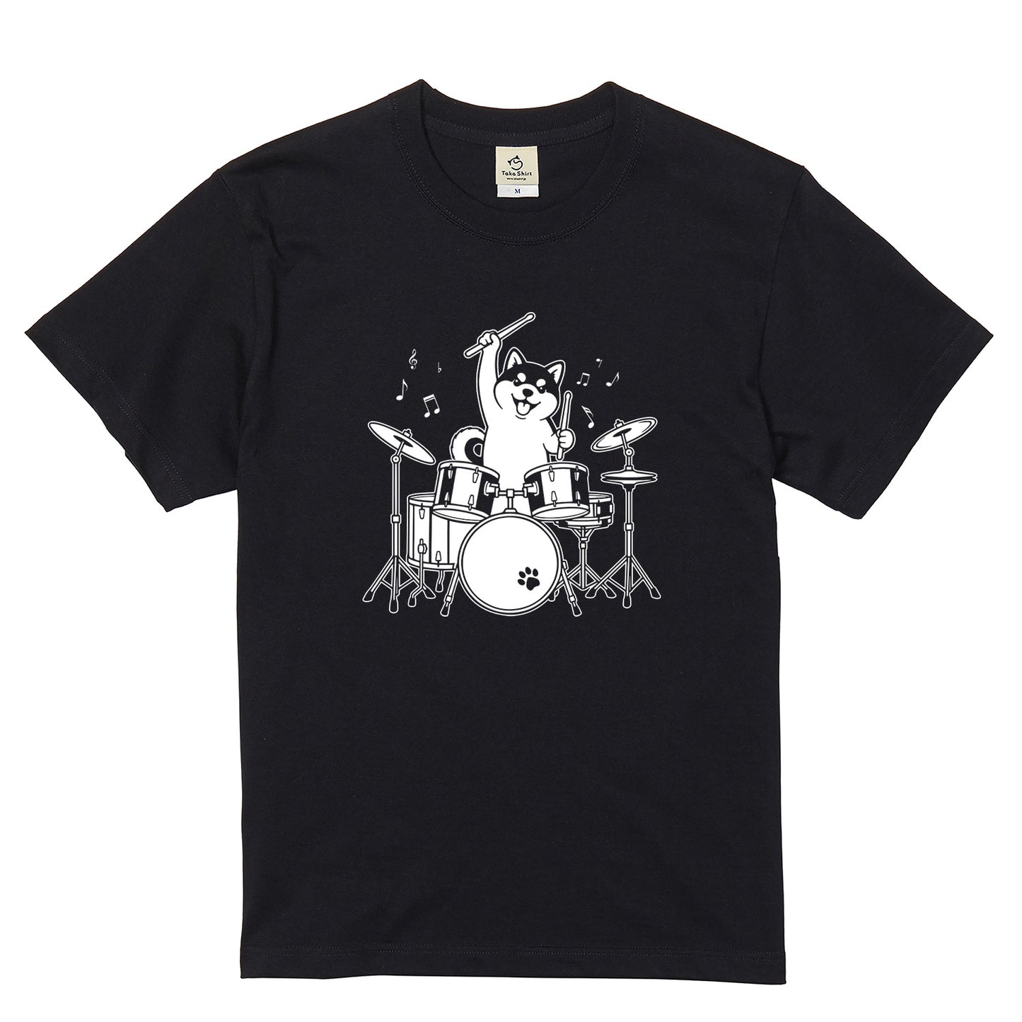 ドラムを叩く柴犬 柴犬Tシャツ | 音楽好き・犬好きに人気