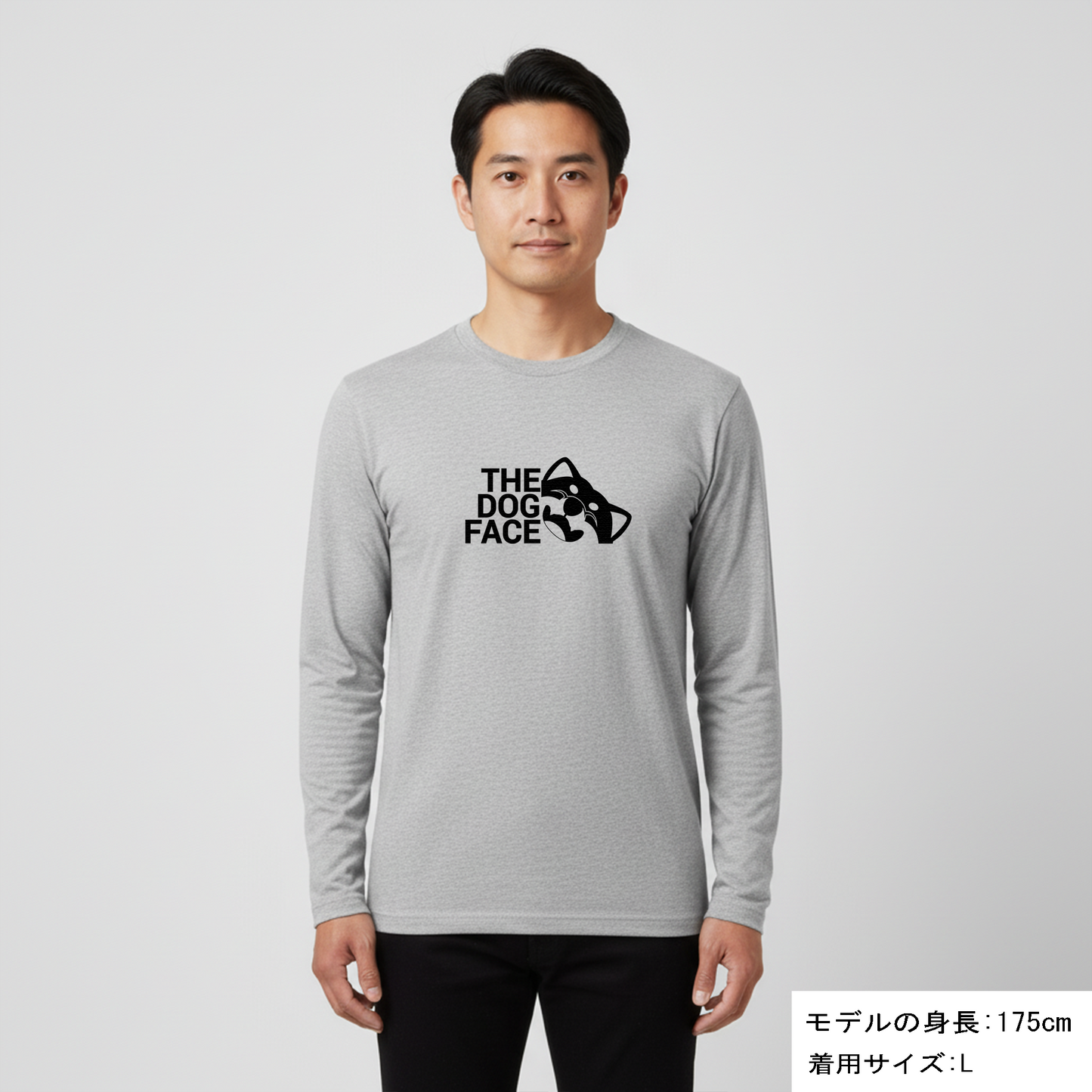 犬 ロン t 犬 長袖 t シャツ いぬ  犬イラスト 柴犬 THE DOG FACE