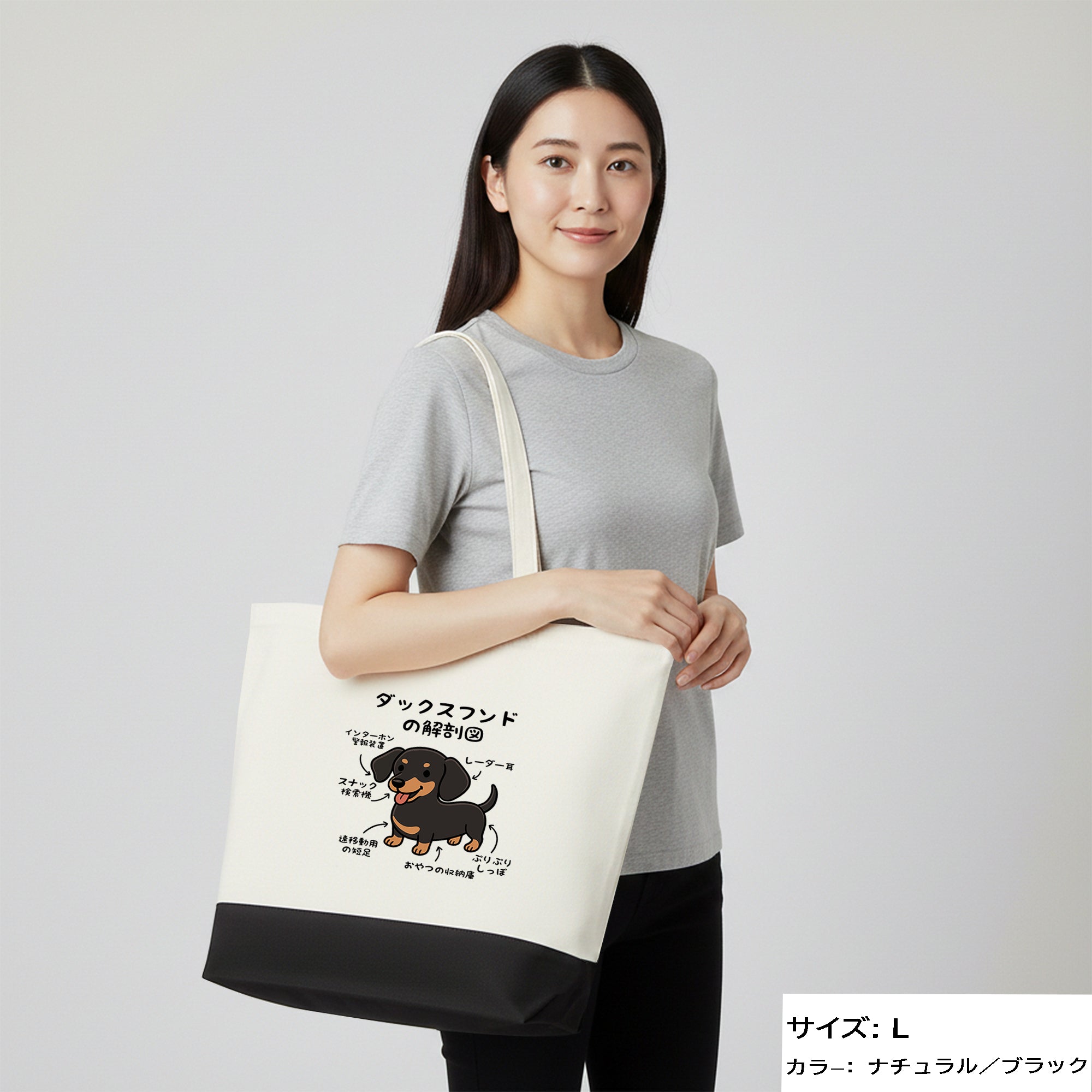 犬トート バッグ 犬 エコ バッグ ダックスフンドの解剖図 – InuJoy