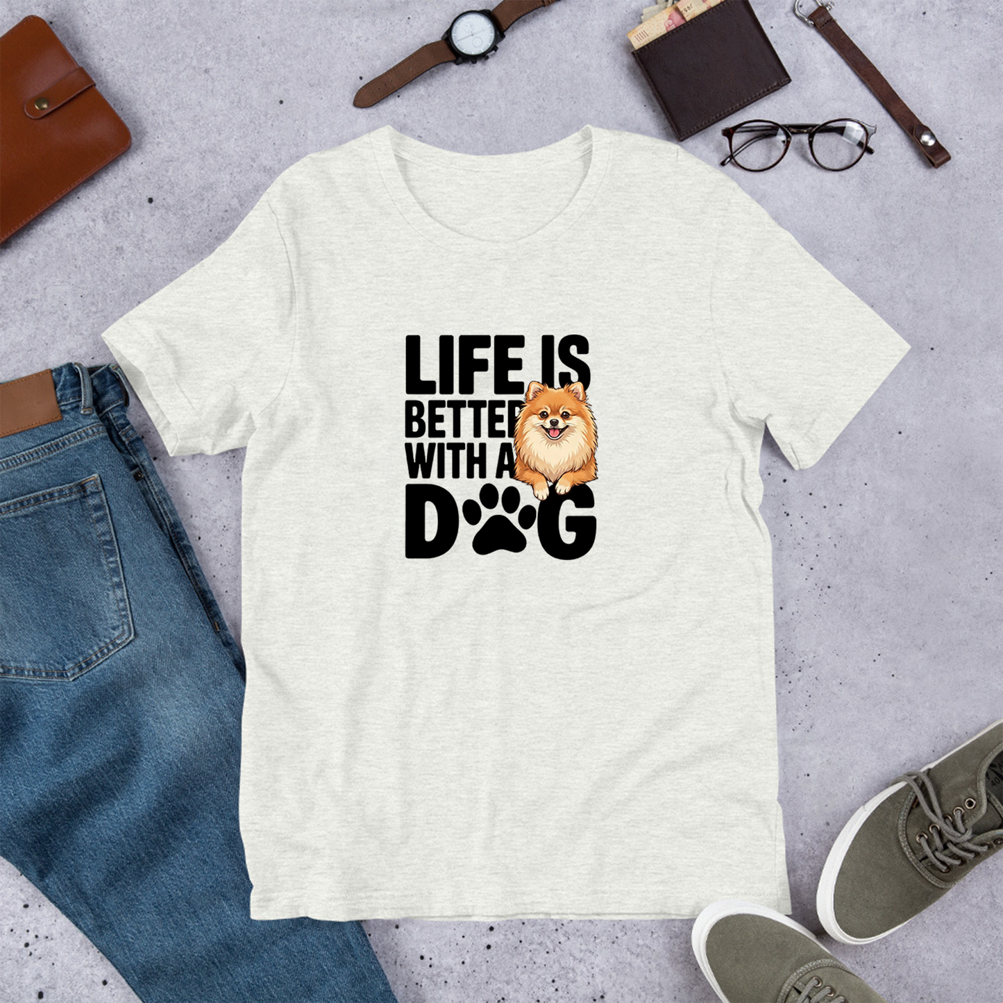 犬 tシャツ 犬イラスト ポメラニアン  Life is better with a Pomeranian｜アダルト&キッズサイズ