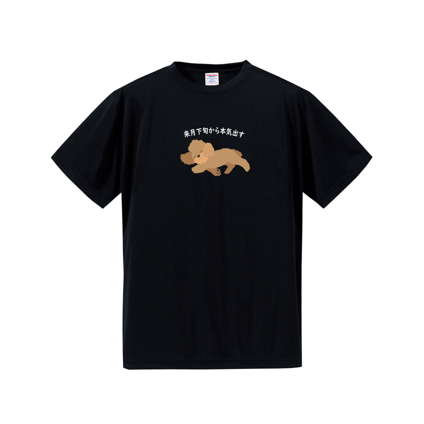 犬tシャツ ドライTシャツ シルキータッチTシャツ いぬ 犬イラスト おもしろ tシャツ プードル犬 明日から本気出す/ 来月下旬から本気出す
