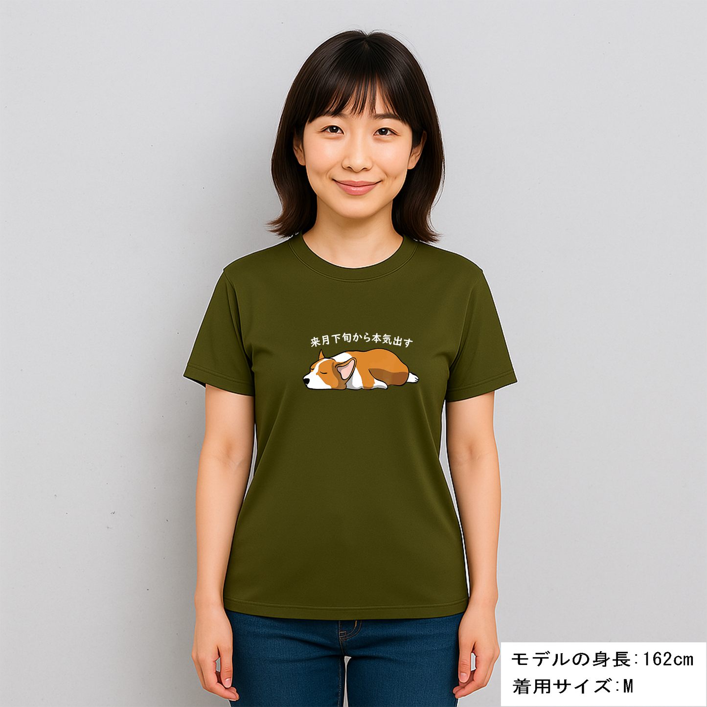 犬tシャツ ドライTシャツ シルキータッチTシャツ いぬ 犬イラスト おもしろ tシャツ Corgi犬 明日から本気出す/ 来月下旬から本気出す