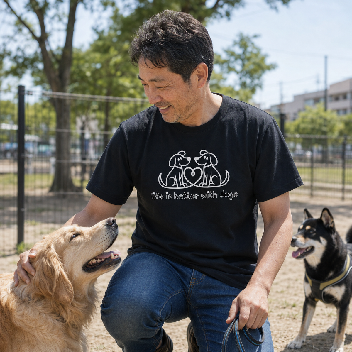 ハート対面犬 犬Tシャツ | 犬好き・愛犬家に人気