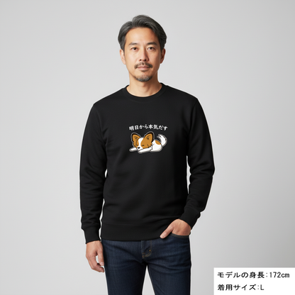 犬 トレーナー いぬ かわいい 犬イラストパピヨン犬 明日から本気出す