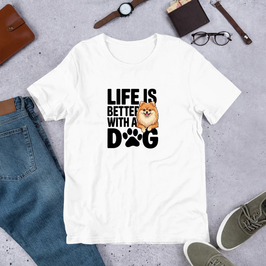 犬 tシャツ 犬イラスト ポメラニアン  Life is better with a Pomeranian｜アダルト&キッズサイズ