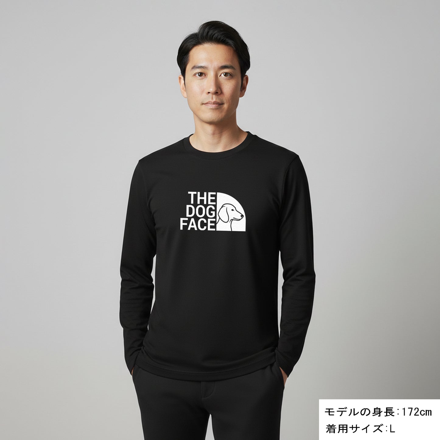 犬 ロン t 犬 長袖 t シャツ いぬ  犬イラストTHE DOG FACE ダックスフンド