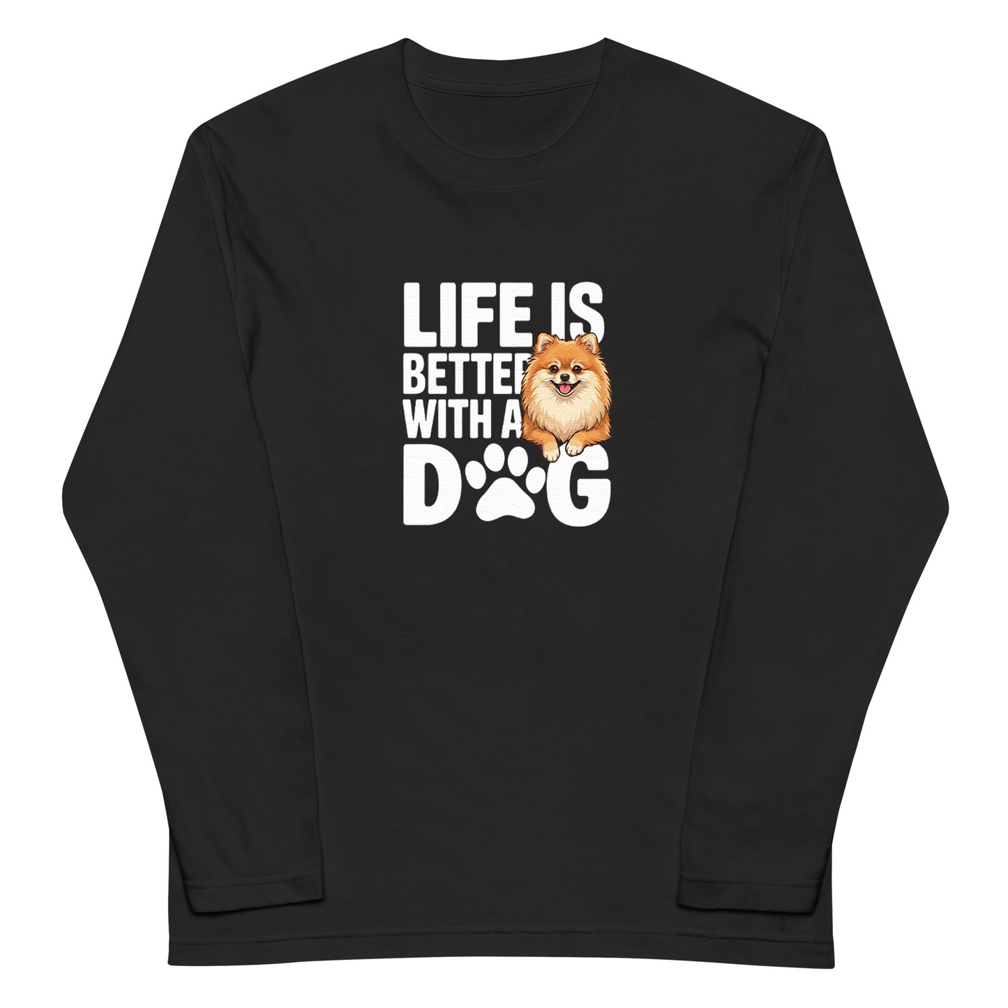 犬 ロン t 犬 長袖 t シャツ いぬ  犬イラスト ポメラニアン  Life is better with a Pomeranian