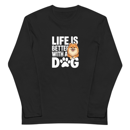 犬 ロン t 犬 長袖 t シャツ いぬ  犬イラスト ポメラニアン  Life is better with a Pomeranian