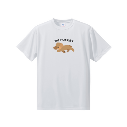 犬tシャツ ドライTシャツ シルキータッチTシャツ いぬ 犬イラスト おもしろ tシャツ プードル犬 明日から本気出す/ 来月下旬から本気出す