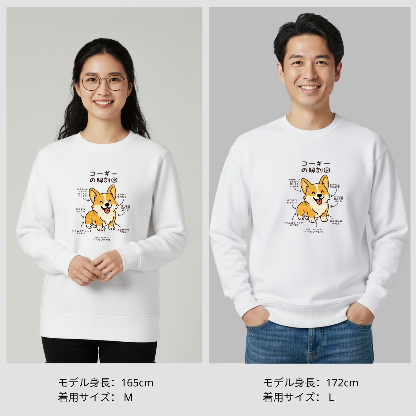 犬 トレーナー いぬ かわいい 犬イラストコーギーの解剖図